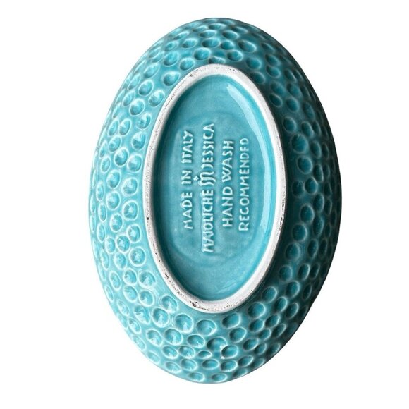 Majoliche Jessica Ceramic Oval Bowl Turquoise Dimpled Rib Art Deco Italy 8.75" - Picture 6 of 10